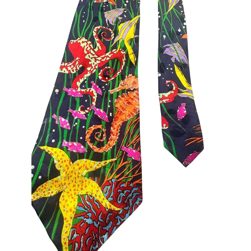 Addiction Necktie Ocean Marine Life Fish Seahorse Octopus 100% Silk